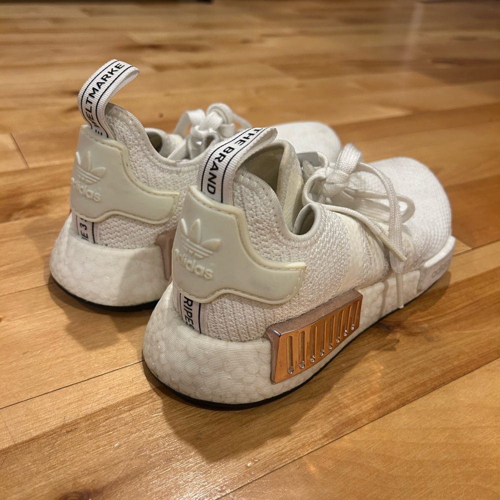 Adidas White and Rose Gold NMD Sneakers
